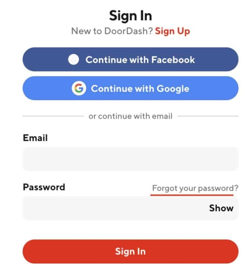 Sign In to Doordash