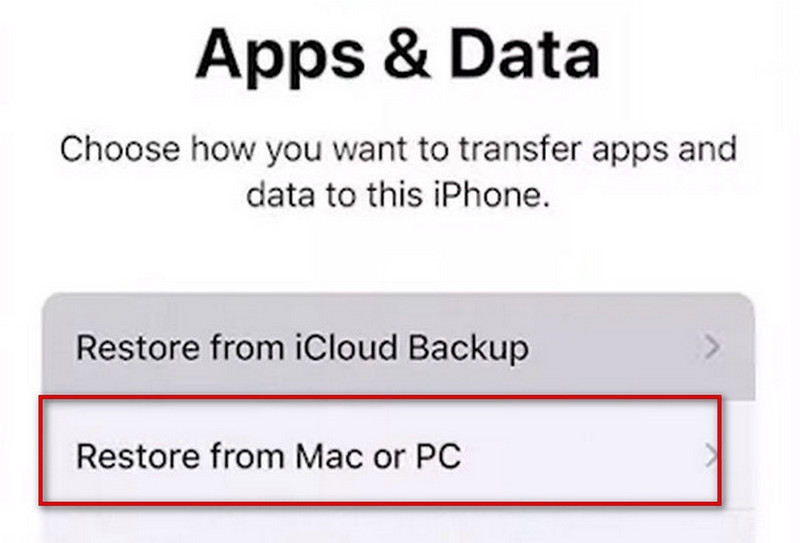 Choose Restore from Mac or PC