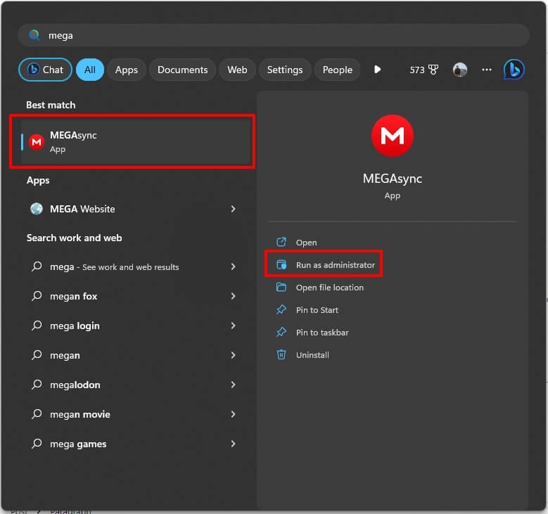 Run MEGASync as Admin