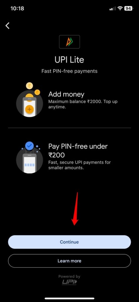 Активируйте Google Pay UPI Lite