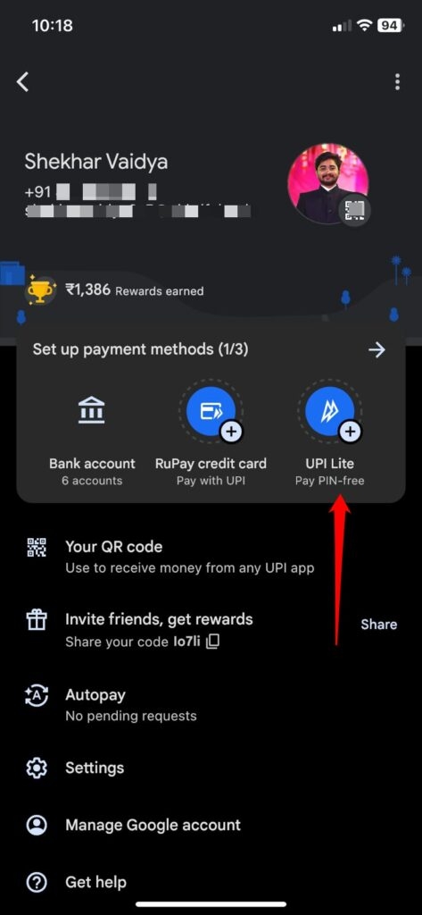 Activate Google Pay UPI Lite