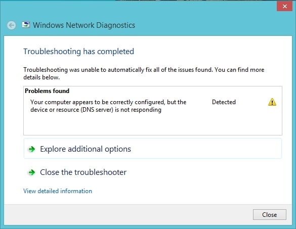 Seu computador parece estar configurado corretamente, mas o dispositivo ou recurso (servidor DNS) não está respondendo