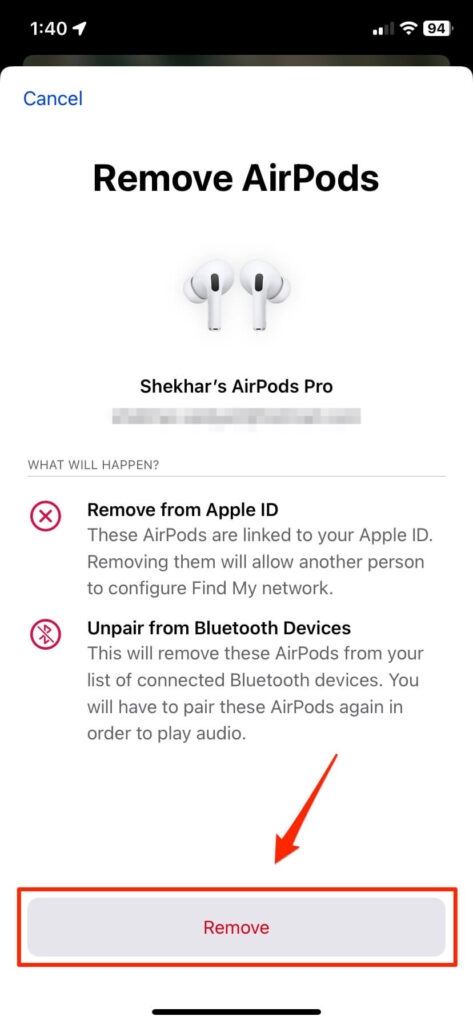 Удалить AirPods из приложения «Найти мое» - Удалить AirPods из Apple ID