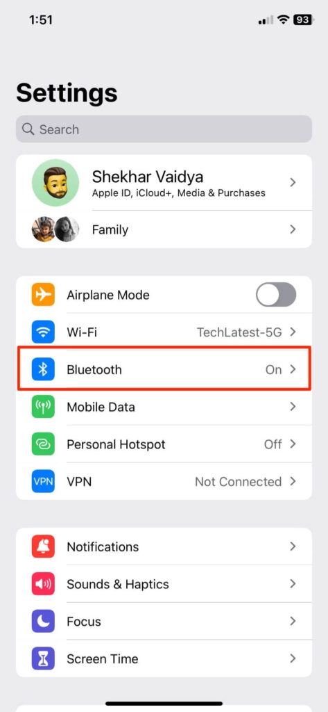 Настройки Bluetooth в iPhone — удалить AirPods из Apple ID