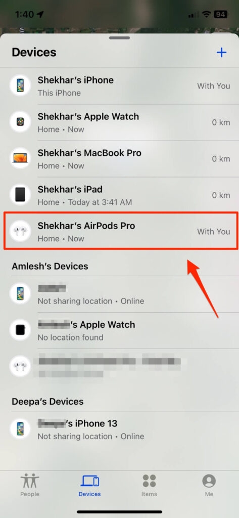 Find My App in iPhone - Remove AirPods From Apple ID
