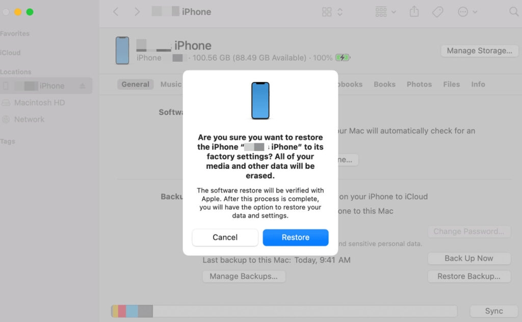 Restore to Factory Settings via iTunes (Data Loss) - iPhone 14 Pro Max Not Turning On