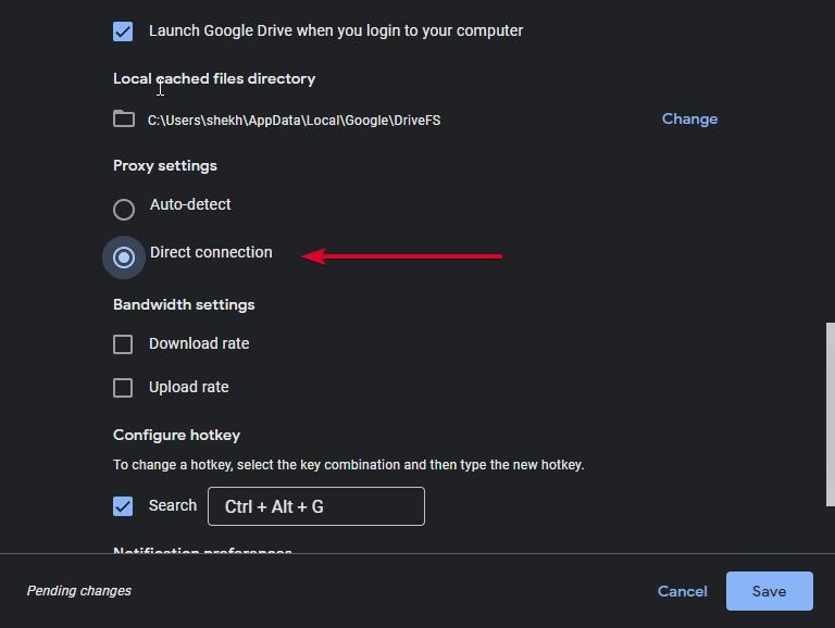 Configurações de proxy do Google Drive - Erro 'Não é possível iniciar o Drive para computador'