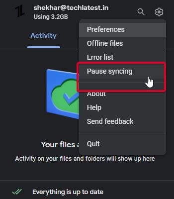 Sincronização de pausa do Google Drive - erro 'Não é possível iniciar o Drive para computador'