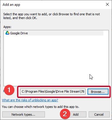 Navegue pelo arquivo GoogleDriveFS.exe - Erro 'Não é possível iniciar o Drive para área de trabalho'