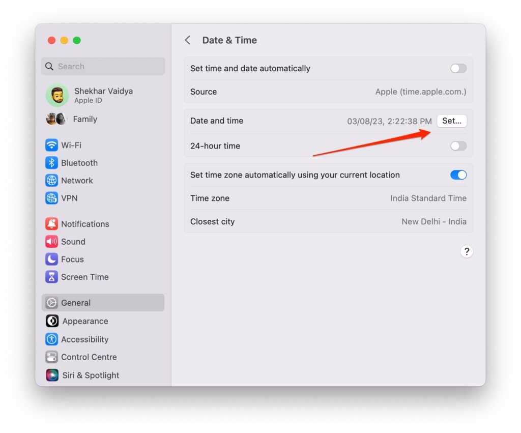 Установить дату и время Mac — ошибка при подключении к iCloud на Mac