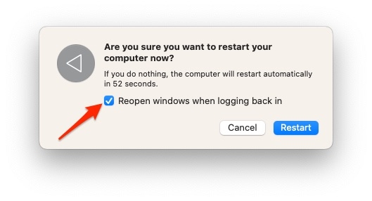 Перезагрузите Mac — ошибка при подключении к iCloud на Mac