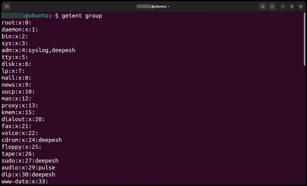 getent group — список групп в Linux