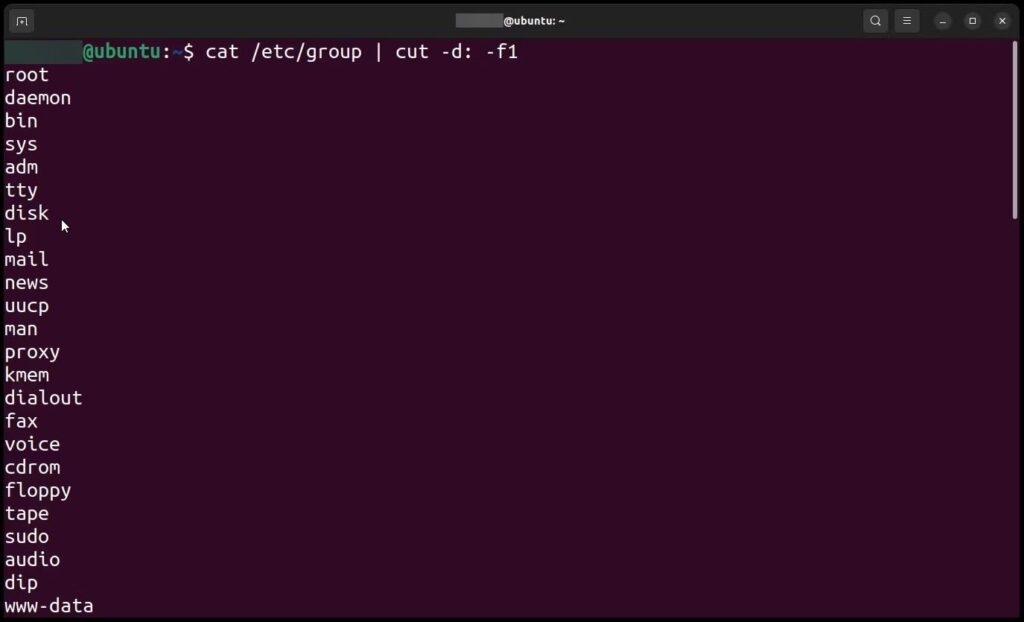 cat и т. д. groupcut -d -f1 — список групп в Linux