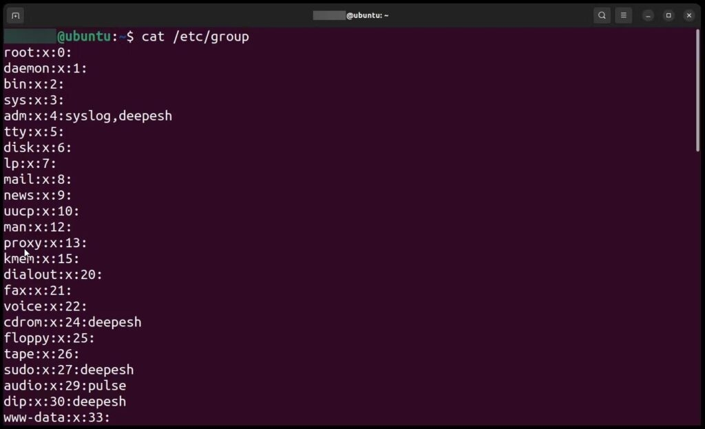 cat etc group - List Groups in Linux