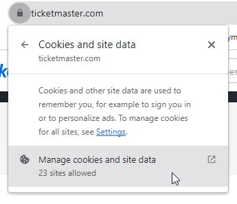 Очистить файлы cookie Ticketmaster — код ошибки Ticketmaster 0011