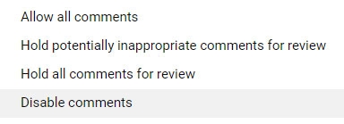 How do you turn off YouTube video comments?