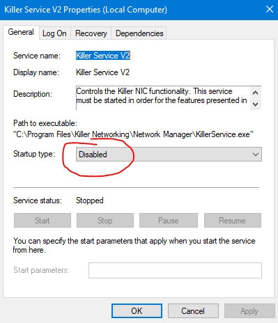 Disabling the Killer Networking Service