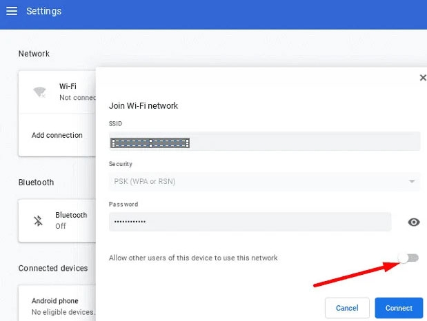 Enable Network Sharing - Network Not Available Error on Chromebook