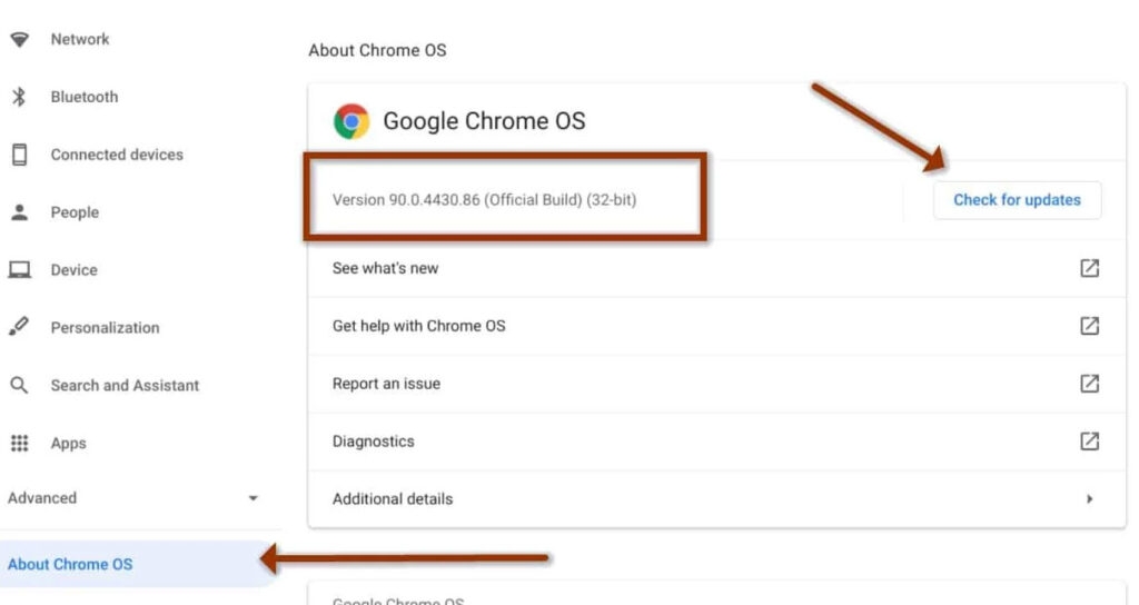 Mettre à jour le système d'exploitation - Problèmes d'écran du Chromebook