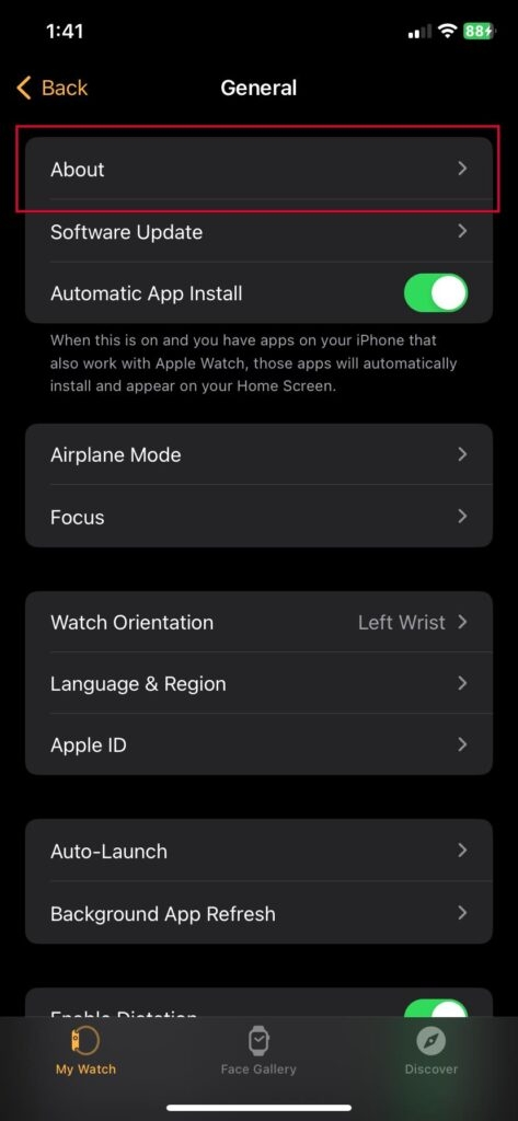 Общие настройки Apple Watch — номер EID для eSIM