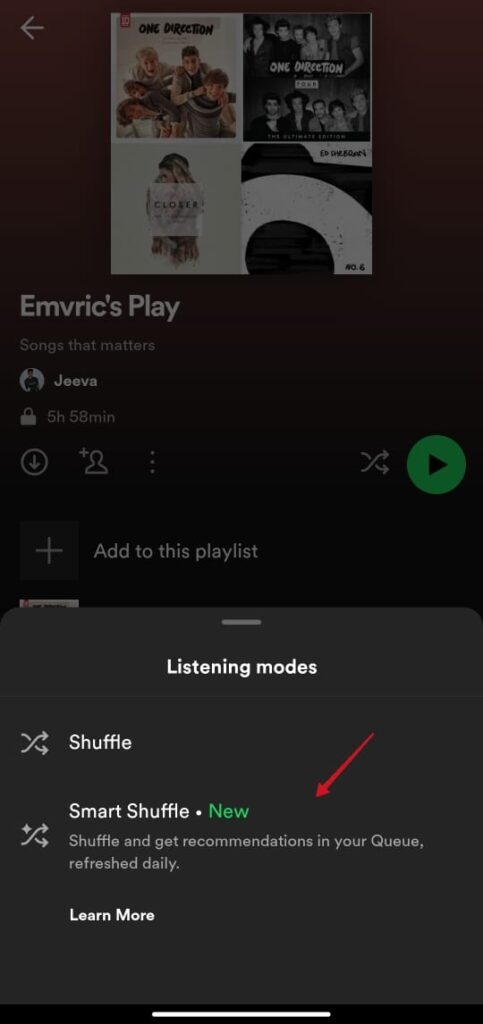 Отключить Smart Shuffle Spotify
