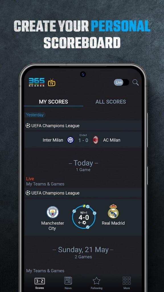 365Scores — лучшие приложения для бесплатного просмотра спортивных трансляций