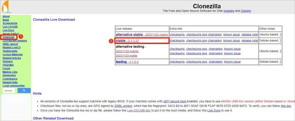 Download Clonezilla on Windows