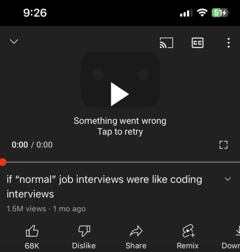 YouTube “Something Went Wrong, Tap to Retry” Error on iPhone