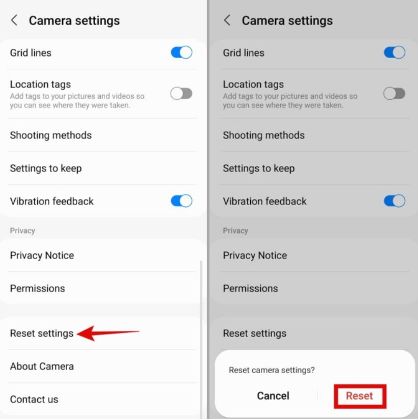 Reset Camera Settings to Default - Security Policy Restricts Use of Camera