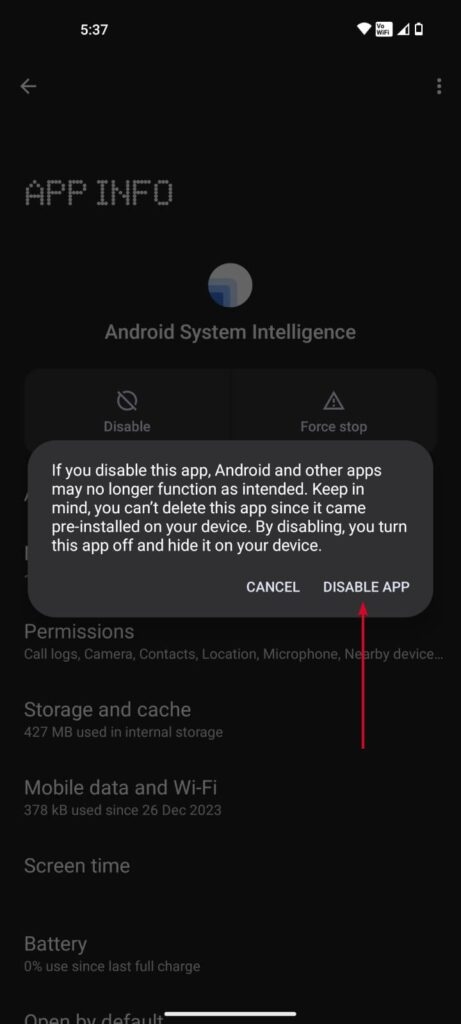 Disable Android System Intelligence