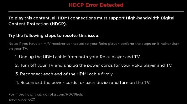 HDCP Error Detected on Roku