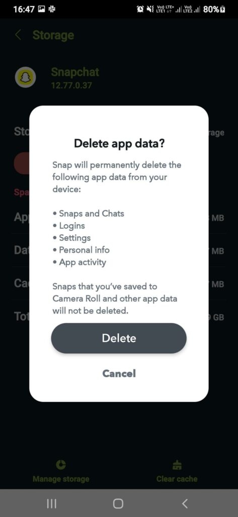 Clear Snapchat Storage