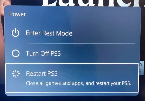 Restart the PS5 Console - PS5 Error Code CE-107891-6