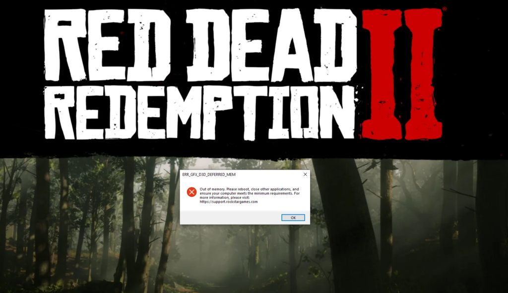 Red Dead Redemption 2 Ошибка нехватки памяти