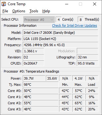 Core Temp — монитор температуры процессора для Windows