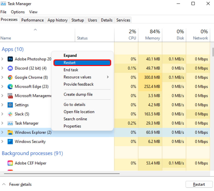 Перезапустите процесс проводника Windows — сочетание клавиш Windows+Shift+S не работает