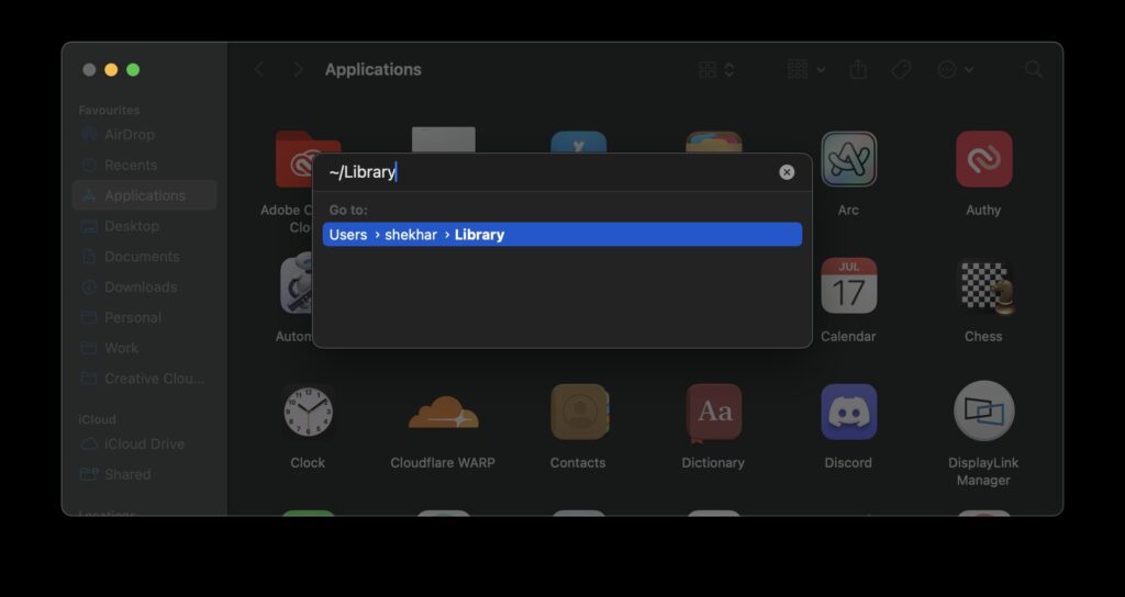 Finder Go to Library