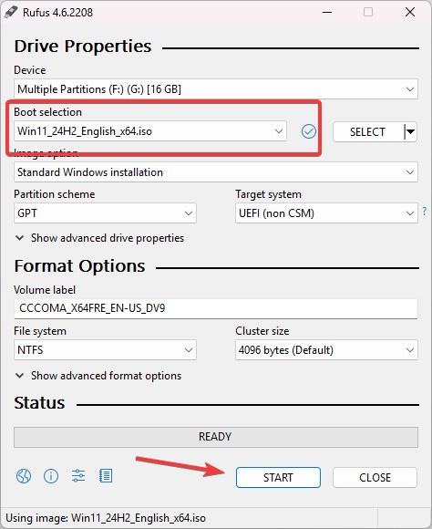 Select Windows ISO File - Windows 11 24H2 on unsupported PC