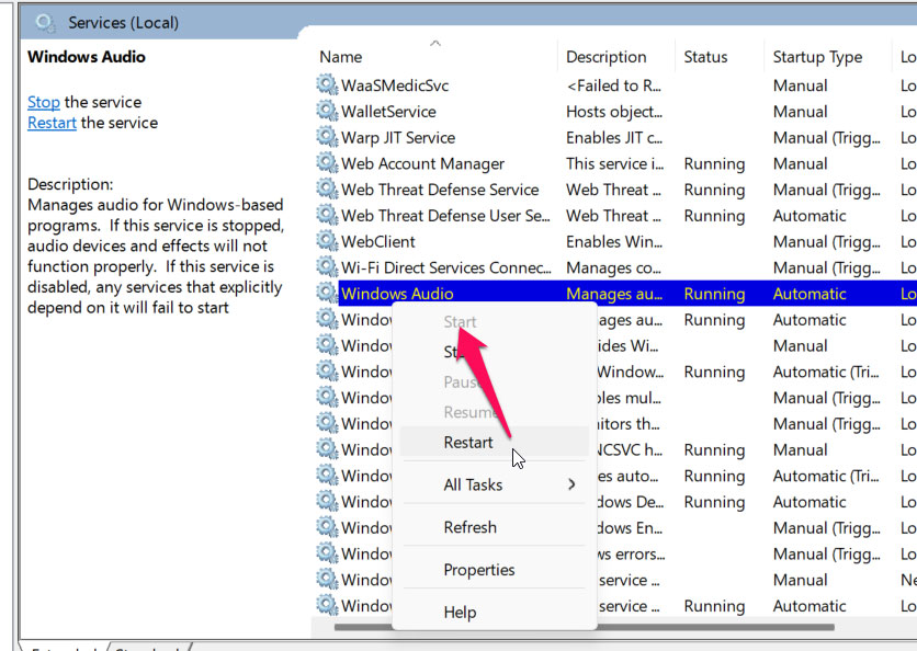 Start the Windows Audio Service - Audio Services Not Responding on Windows