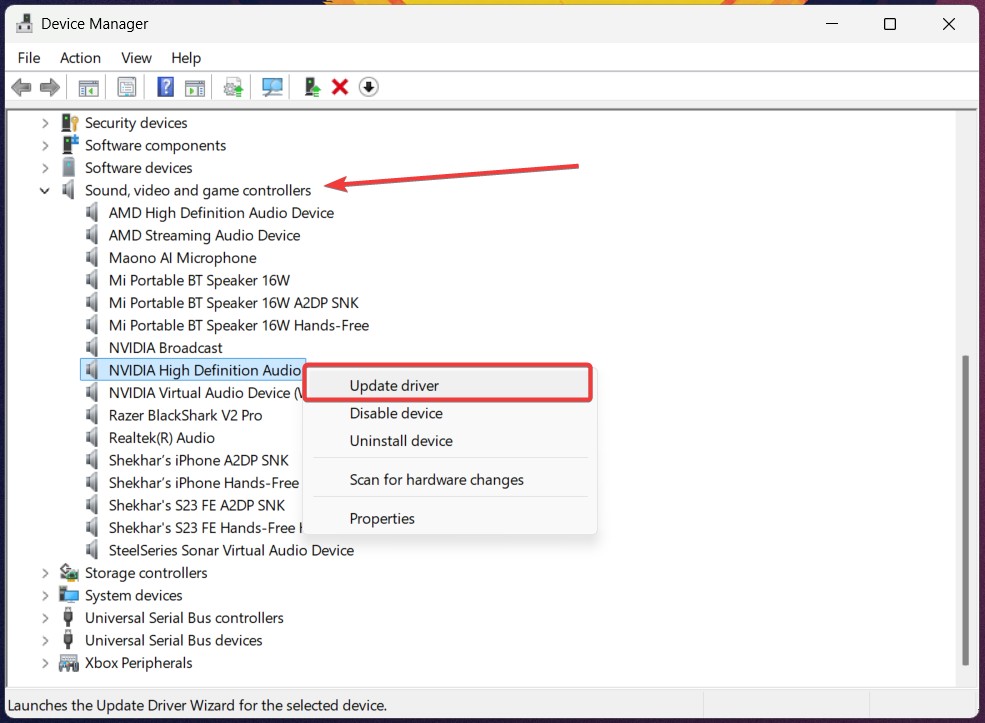 Update Audio Device Driver - Audio Services Not Responding on Windows