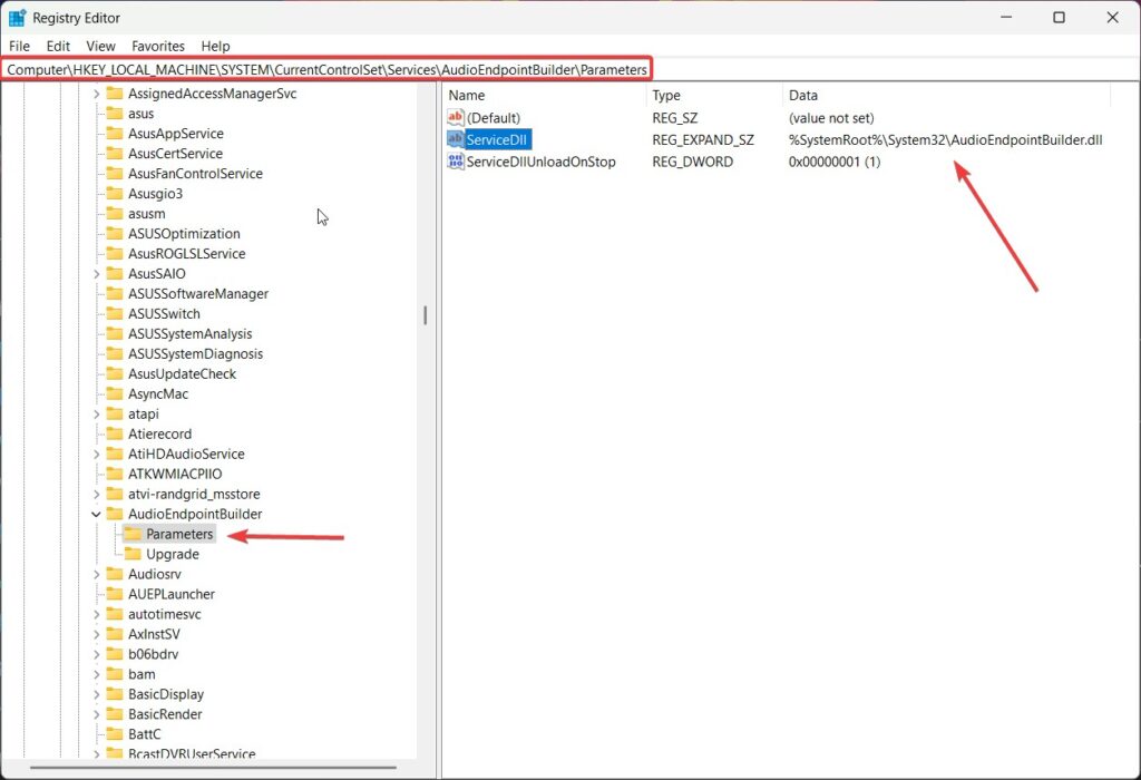 AudioEndPoint ServiceDll Parameters - Audio Services Not Responding on Windows