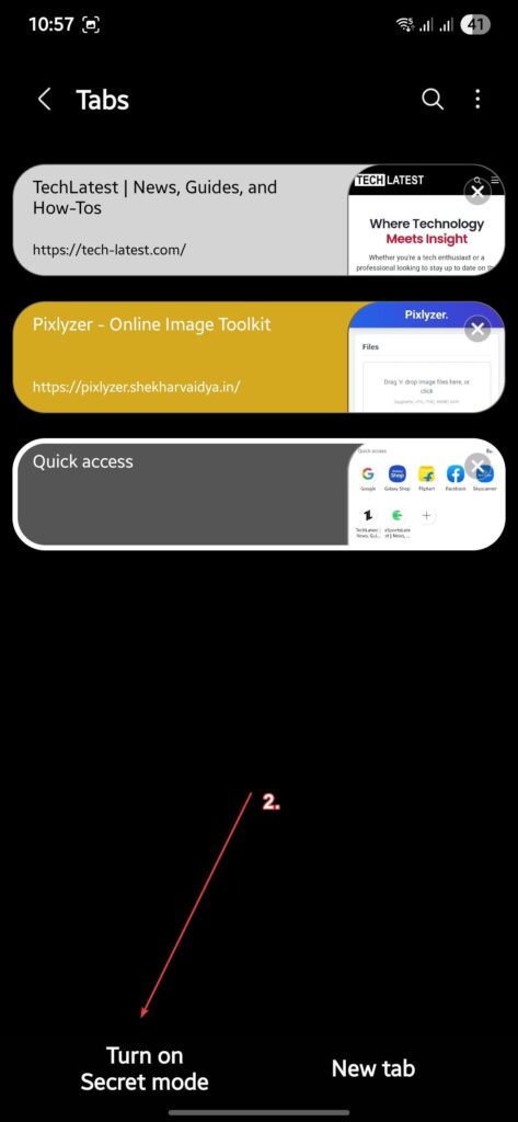 Samsung Internet Secret Mode