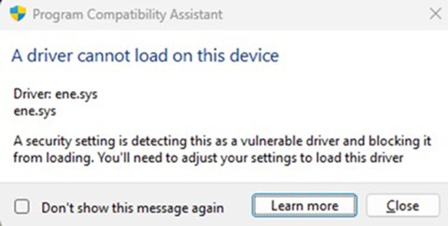 ene.sys Driver Cannot Load