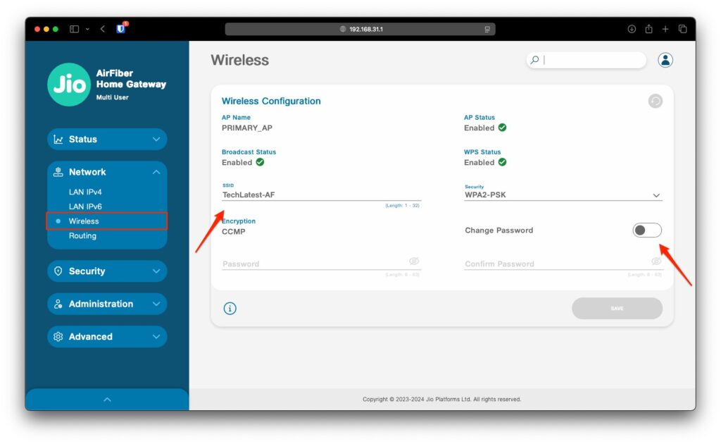 Change Jio AirFiber SSID and Password - Jio Router Login