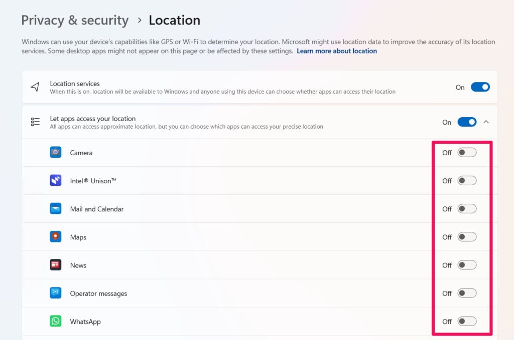 Turn Off Location for Specific Apps - Your Location is Currently in Use