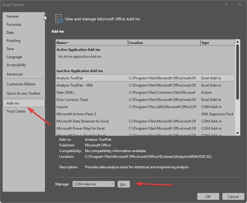 Turn Off Unnecessary Add-Ins Excel