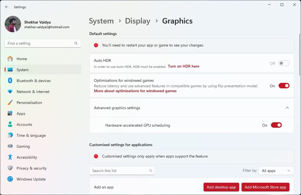 Windows Advanced graphics settings - Optimize Windows 11 for Gaming
