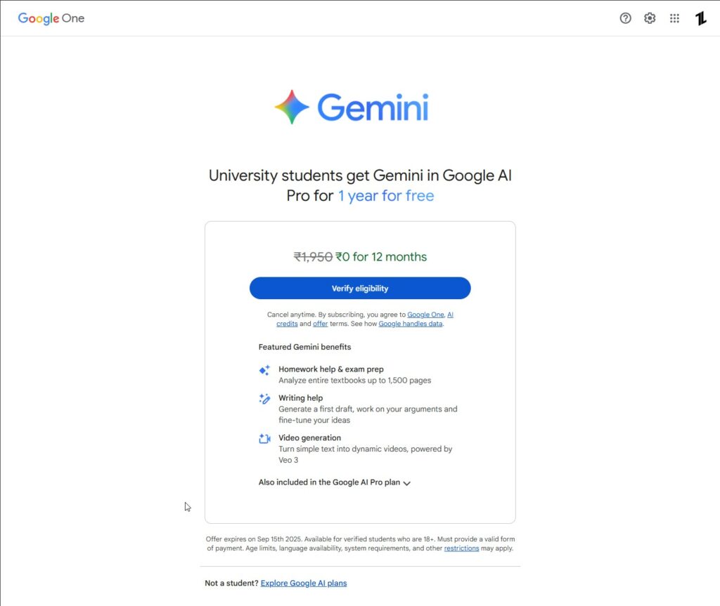 How to Get Gemini Pro Free for 1 Year in India, Google AI Student Offer