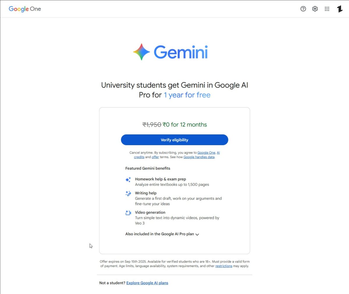 How to Get Gemini Pro Free for 1 Year in India, Google AI Student Offer