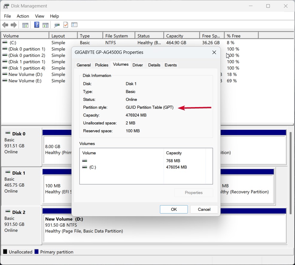 Disk Management Volumes Properties - 6